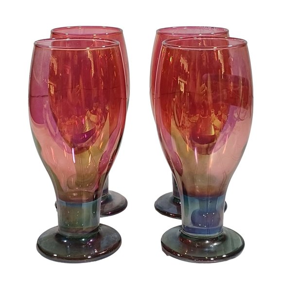 RARE Mid Century 1960s LIBBEY WATERMELON PINK GREEN WATER WINE GLASSES GOBLETS - Picture 2 of 5